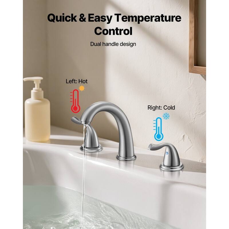 Brushed Stainless Steel Roman Tub Faucet with Dual Handles, 3-Hole Deck Mount Drip-Free Design - 6.69” x 2.05” x 9.84”