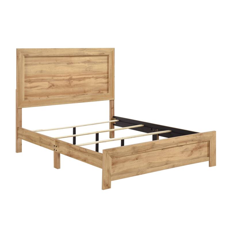 Rustic Natural Finish Eastern King Bed Frame - Headboard, Footboard & Rails Included, Easy Assembly, Scratch-Resistant