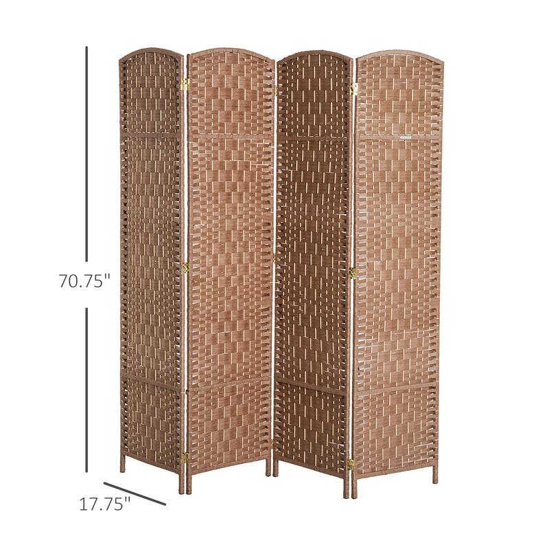 6' Tall Wicker Weave 4 Panel Room Divider Privacy Screen - Natural