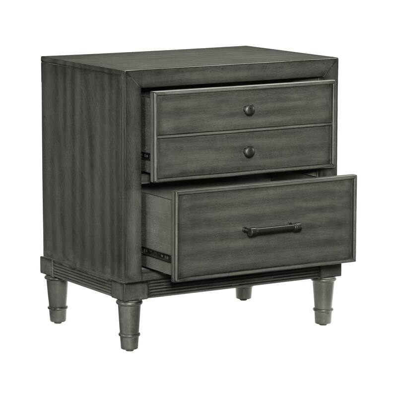 Transitional Gray Nightstand, Drawers, Versatile Look for Bedroom