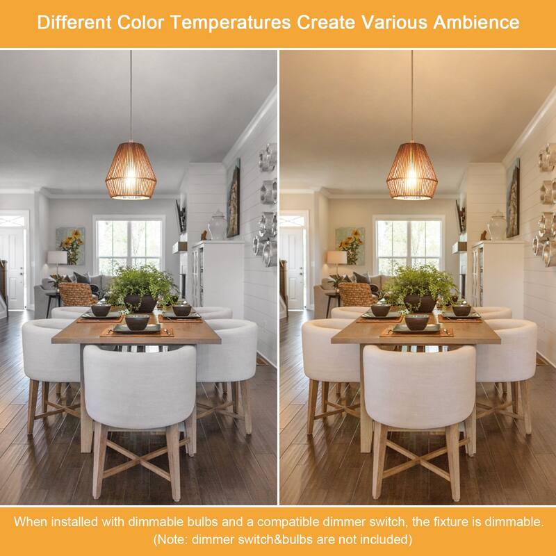 (Set of 3)1-Light Paper Rope Shaded Pendant Lights for Kitchen ，Set of Lghting Fixtures, Farmhouse Semi Flush Mount Chandelier