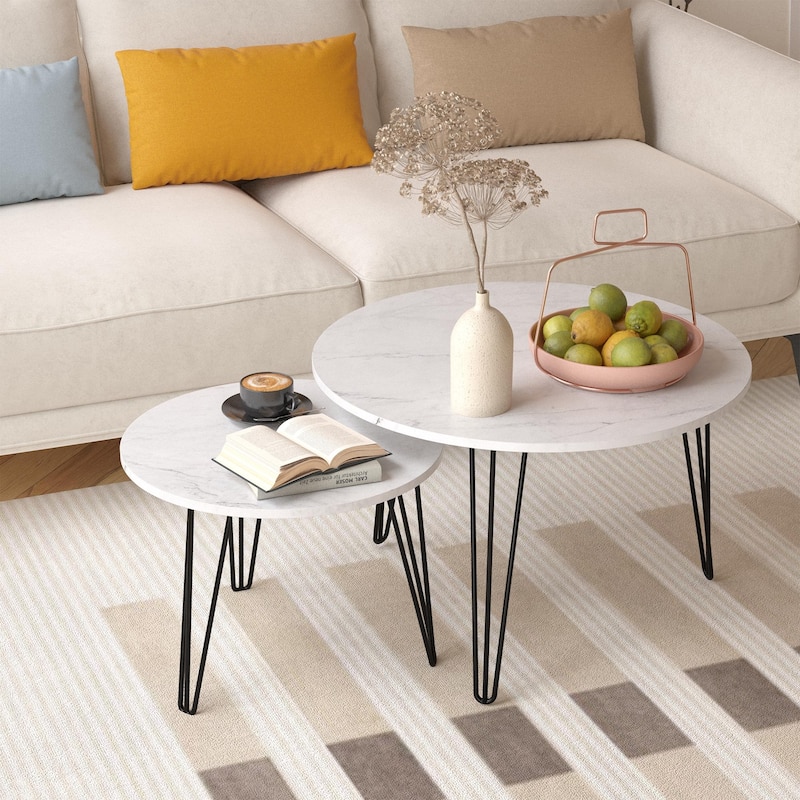 Wood End Table Coffee Table Dining Table Set of 2 with Iron Legs Sofa Table Display Table Office Table for Bedroom