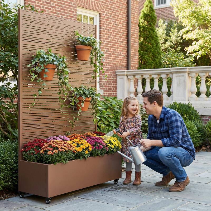 Raised Garden Bed Planter with Trellis Movable Planter Box with Lockable Wheels