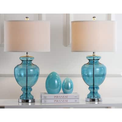 SAFAVIEH Lighting 28 inch Turquoise Glass Table Lamp (Set of 2) - 15" W x 15" D x 28" H