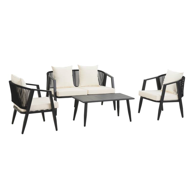 Roomfitters 4 Pcs Modern Outdoor Seating Set, Durable and Comfortable Patio Furniture Set for Backyard, Poolsides