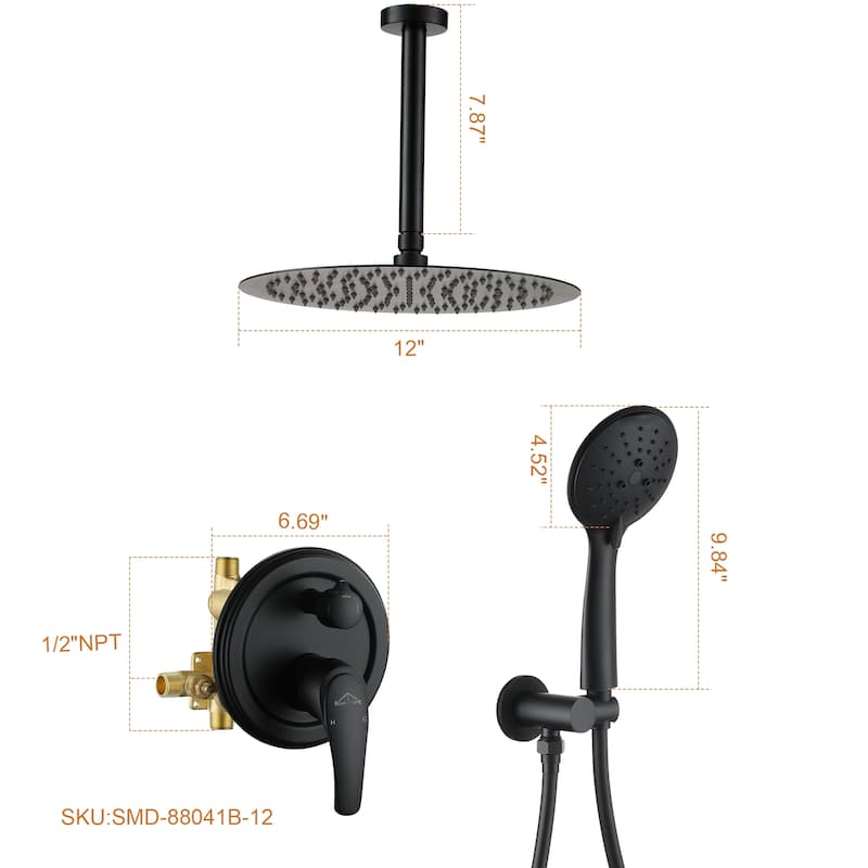 5-Spray Patterns with 2.5 GPM 12 in. Ceiling Mount Dual Shower Heads with Valve Included