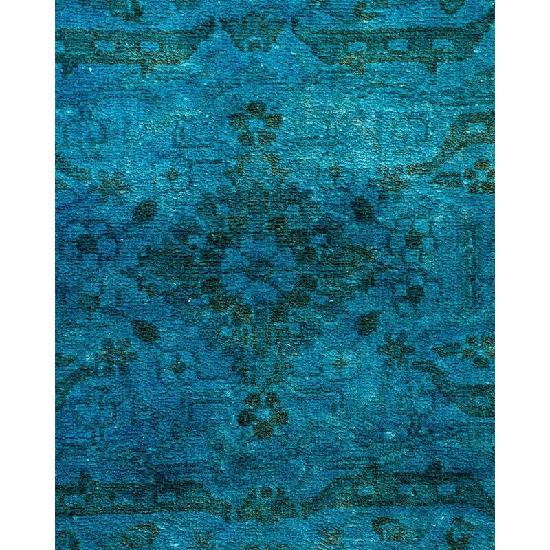 Overton Hand Knotted Wool Vintage Inspired Modern Contemporary Overdyed Blue Runner Rug - 2' 8" x 10' 4"