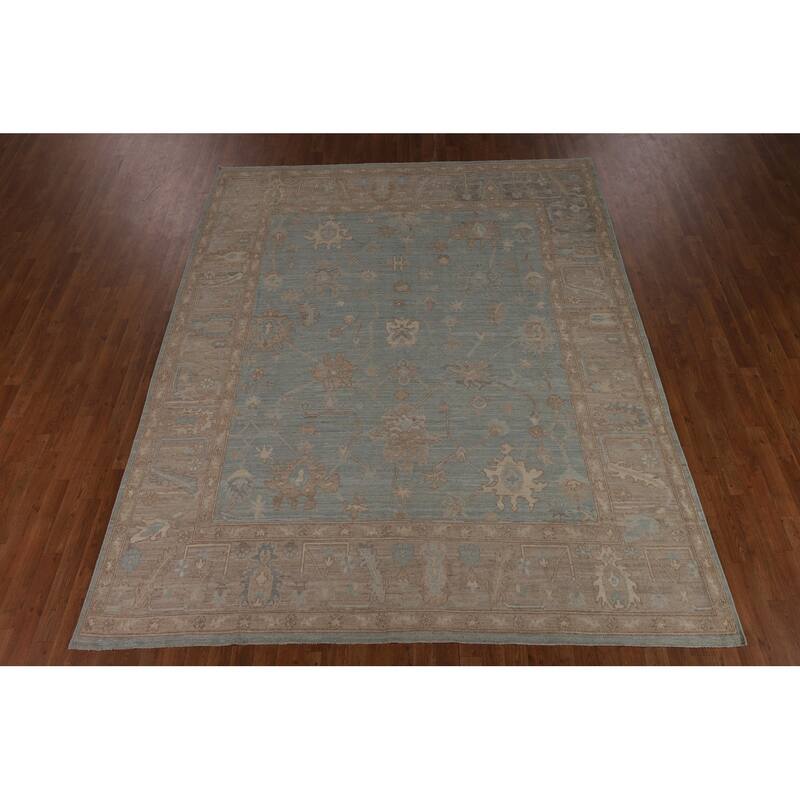 Blue Oushak Vegetable Dye Turkish Area Rug Hand-Knotted Wool Carpet - 8'2"x 10'3"