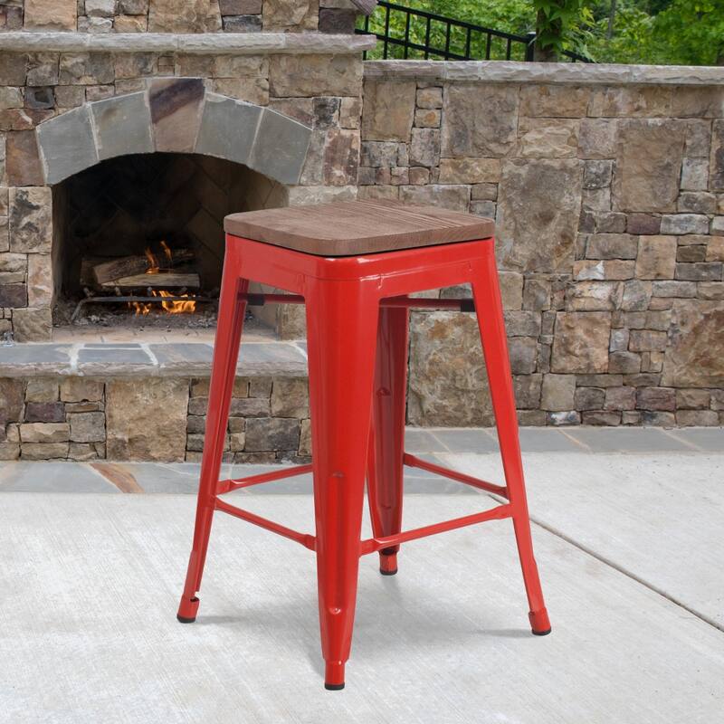 Indoor/Outdoor Backless Counter Stool with Poly Resin Seat