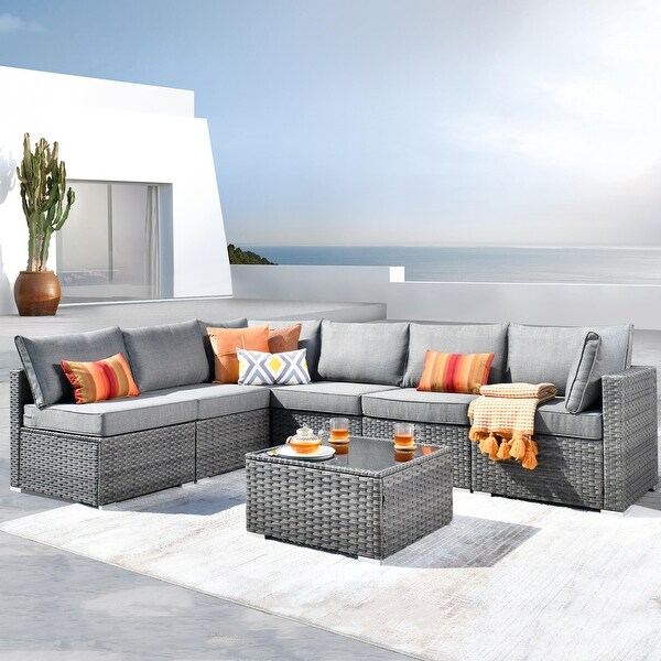 XIZZI 7 piece Outdoor Wicker Furniture Sectional Sofa Set with Table