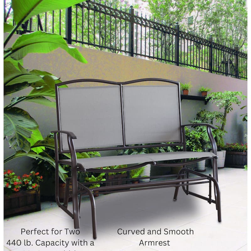 Kaycey 2-Person Brown Metal Outdoor Loveseat Glider with Mix Tan Sling - N/A