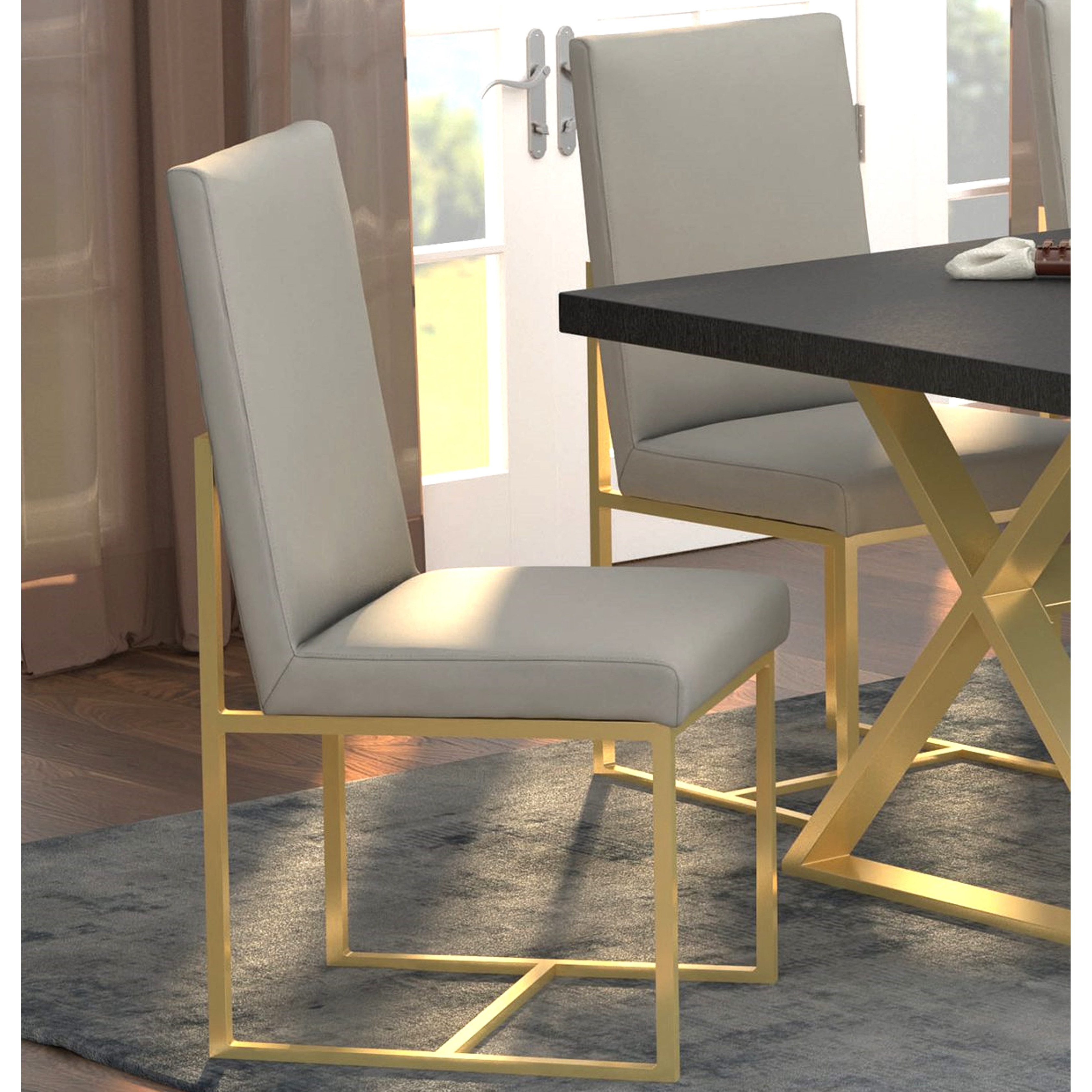 Modern Floating Design Grey Leatherette and Gold Base Dining