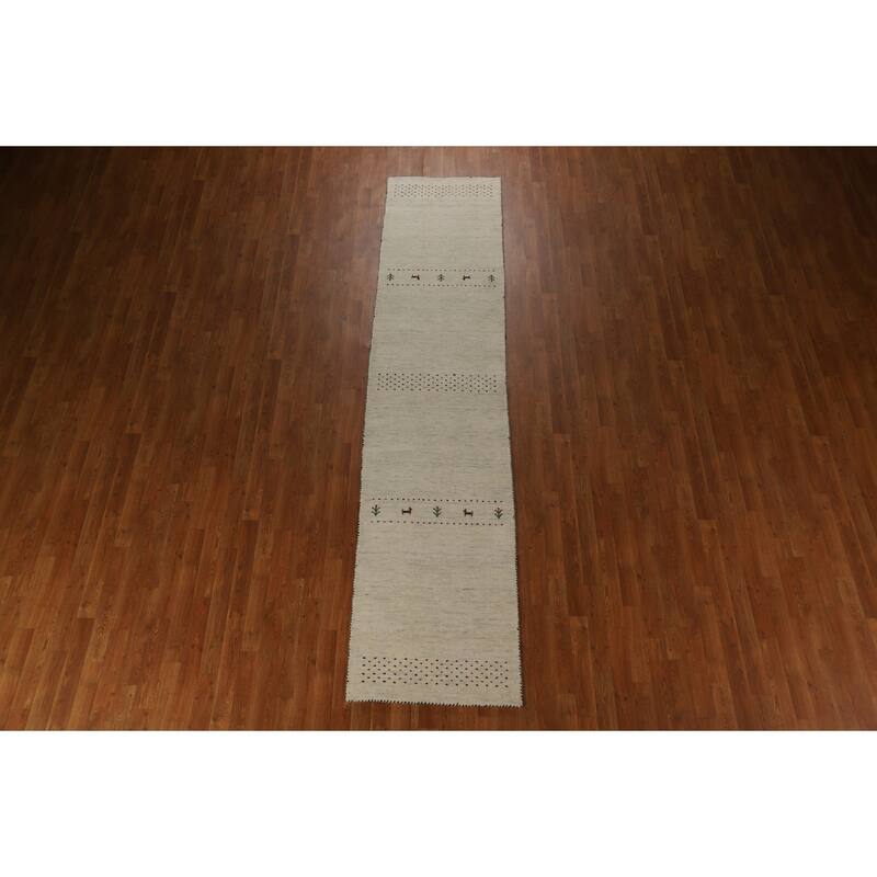 Little Animals Design Gabbeh Runner Rug Handmade Beige Wool Carpet - 2'6" x 11'3"