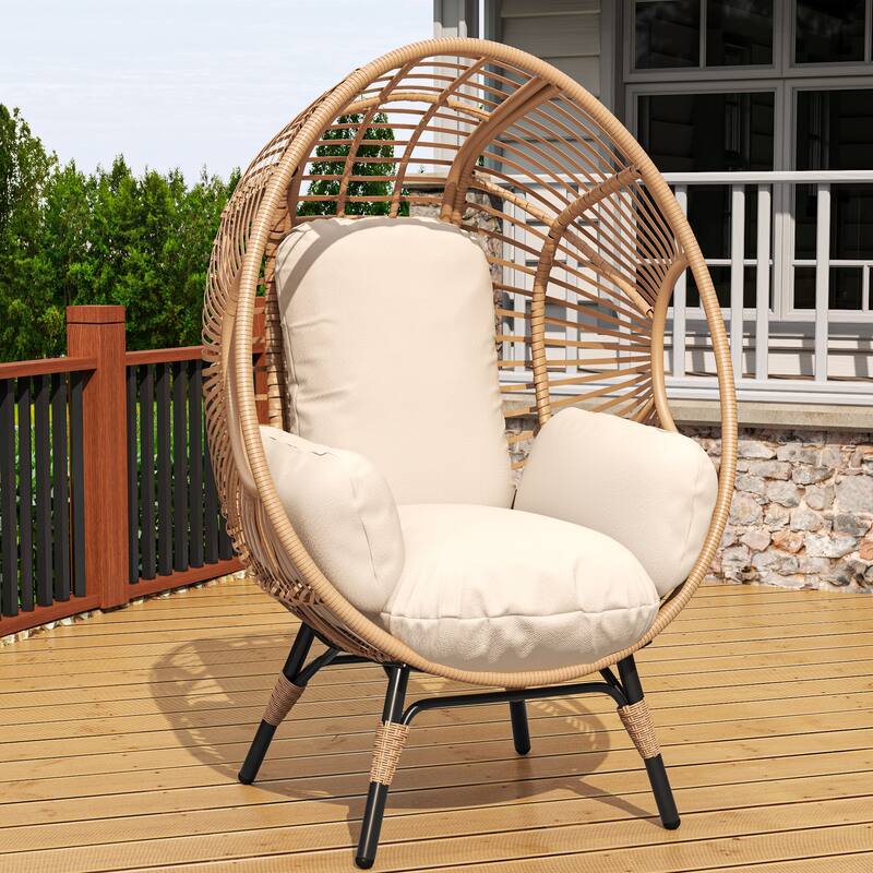Elegant Arc Back Hanging Egg Chair, 400lb Capacity Patio Swing with 8-Inch Cushion, PE Rattan Outdoor Indoor Chair