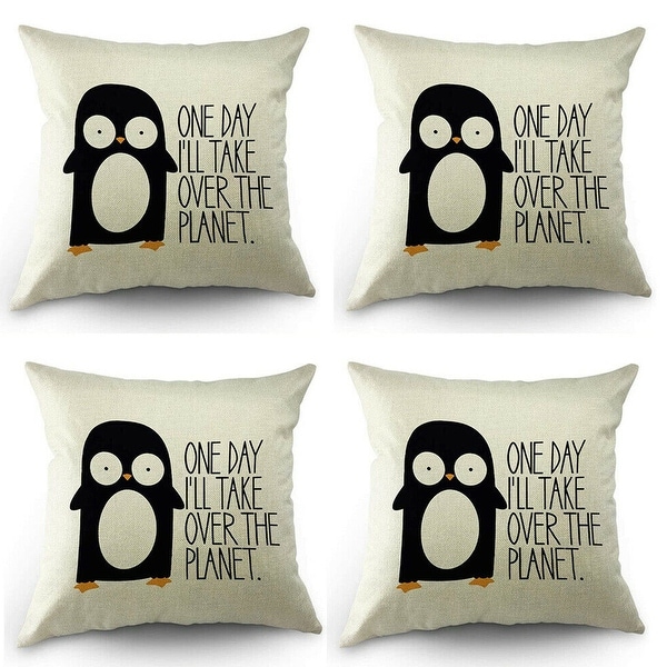 18'' Penguins seals Cotton Linen Waist Cushion Cover Pillow Case Home Decor