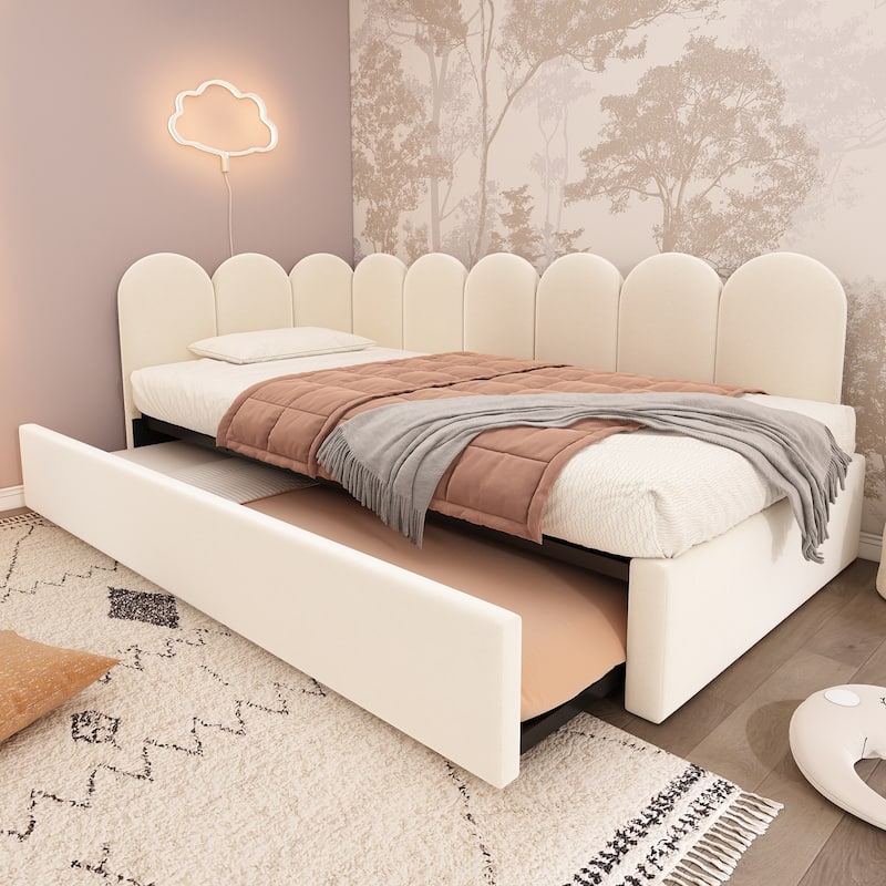 Upholstered Bed Daybed With Pull-Out Bed, Twin Size Single Sofa Bed,Guest Beds For Adults and Children, Velvet