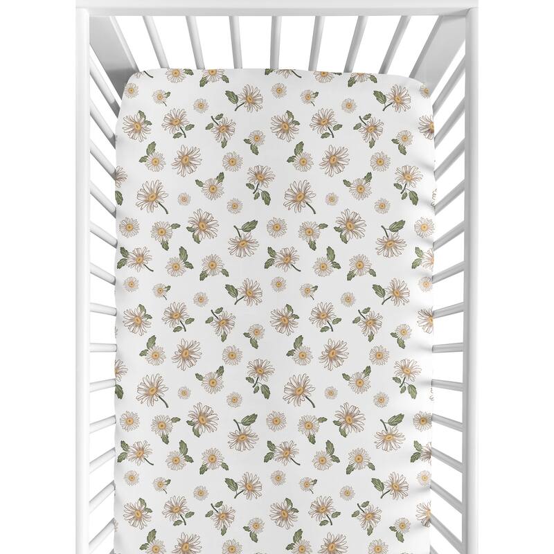 Sweet Jojo Designs Vintage Daisy Floral Girl Fitted Crib Sheet - Boho, White Daisies, Bohemian, Shabby Chic, Flower, Farmhouse