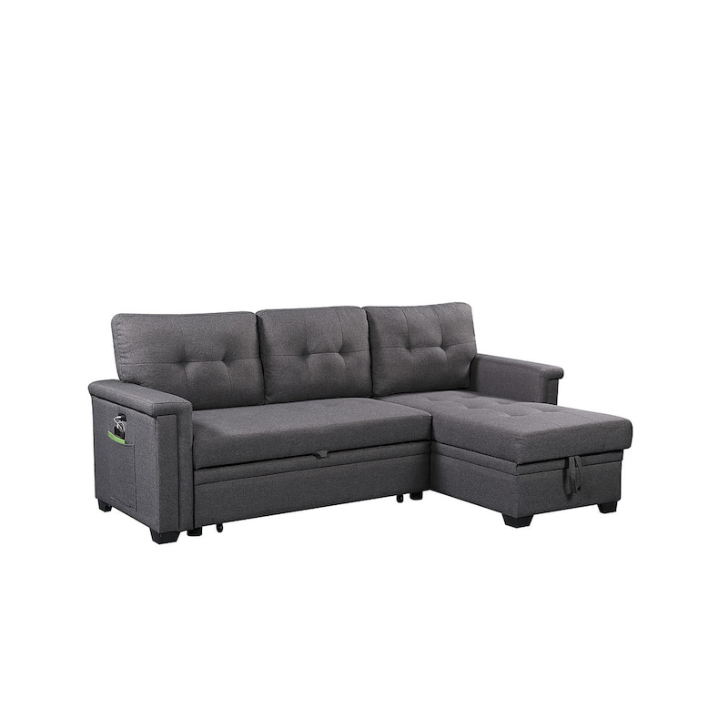 Reversible Sleeper Sectional Sofa with Storage Chaise, USB Charging Ports and Pocket