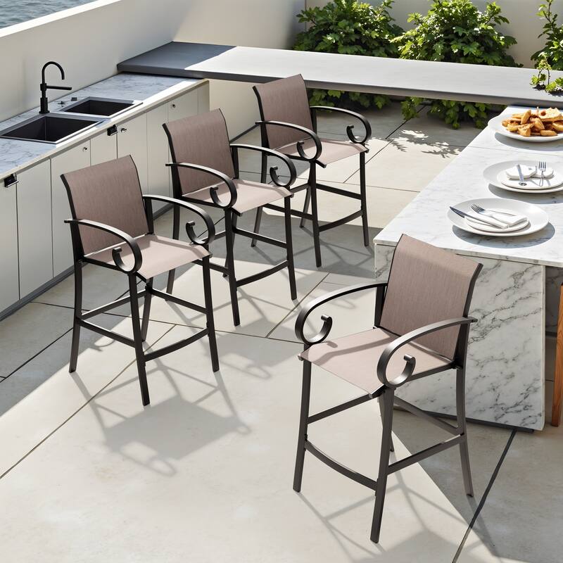 Outdoor Patio Aluminum Bar Stools with Sunbrella Fabric - 21.7 in W * 24.4 in D * 44.1 in H - AUGUSTINEASHE-4PC