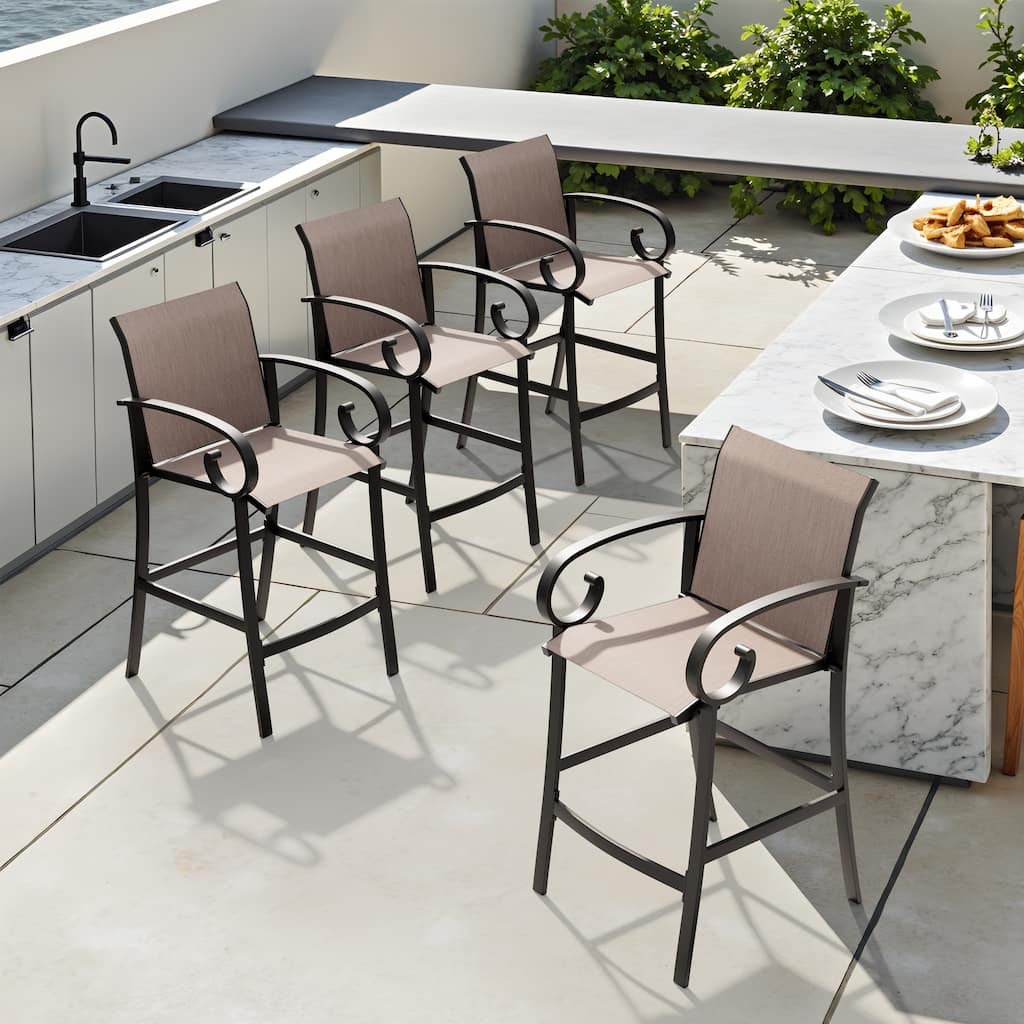 Outdoor Patio Aluminum Bar Stools with Sunbrella Fabric - 21.7 in W * 24.4 in D * 44.1 in H