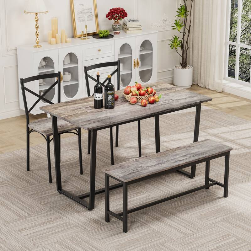 Four-Piece Set Table And Chair With Backrest, Industrial Style, Solid Structure - Gray