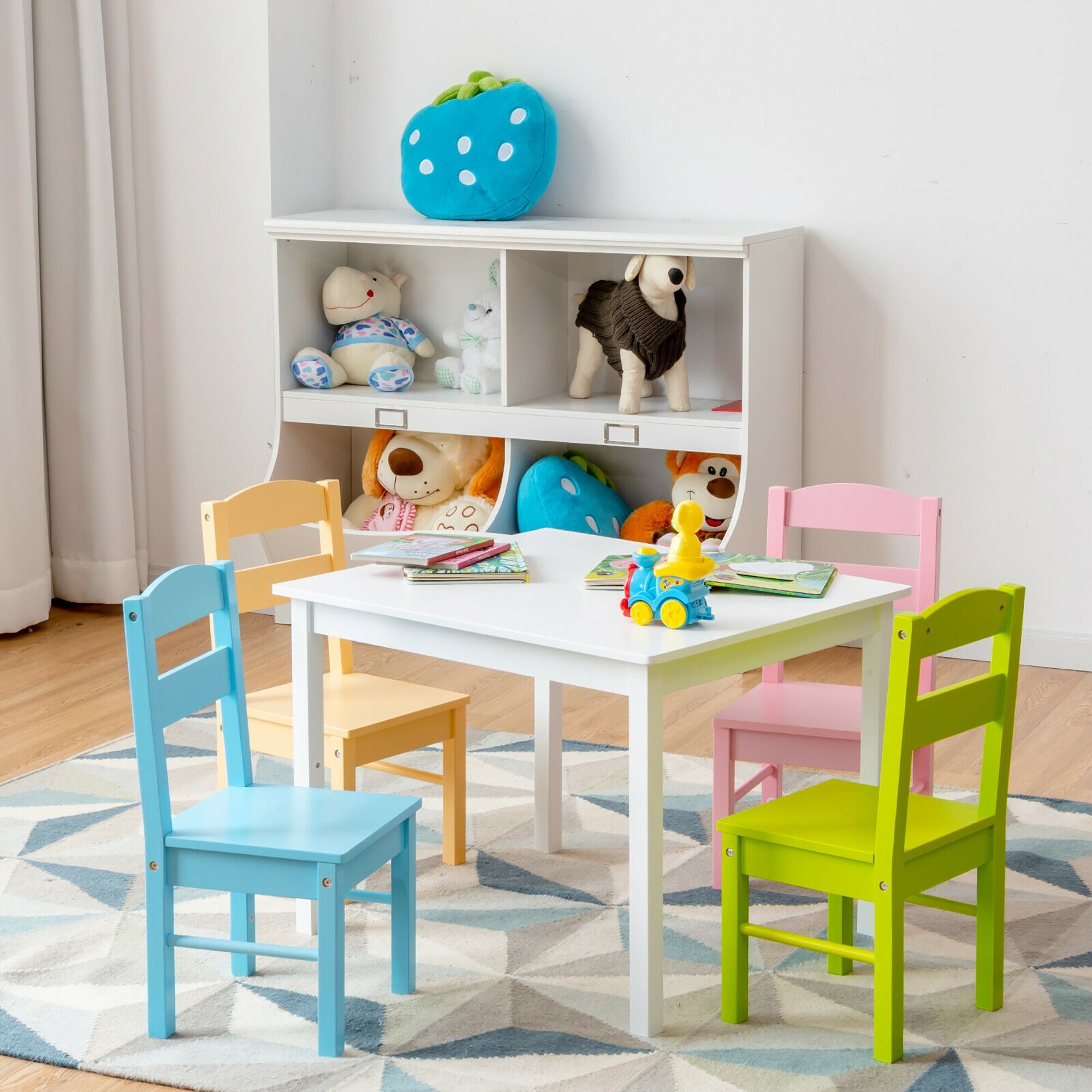 Costway 5 Piece Kids Wood Table Chair Set Activity Toddler Playroom On Sale Bed Bath Beyond 28585819