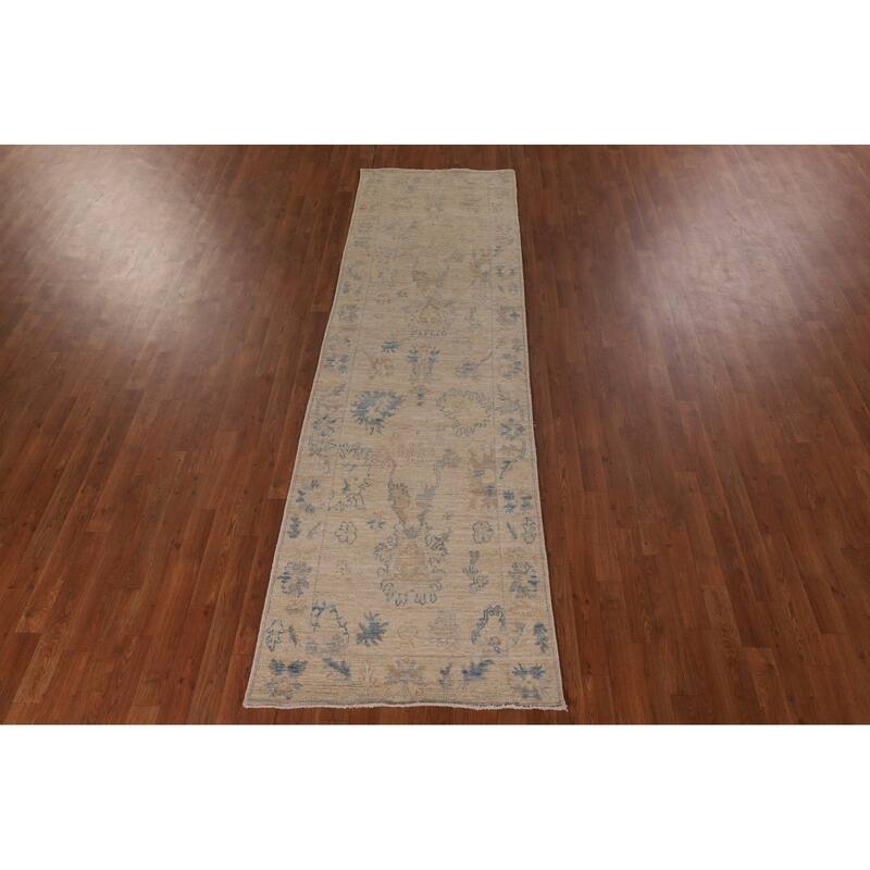 Earth Tone Oushak Vegetable Dye Runner Rug Hand-Knotted Wool Carpet - 2'11" x 9'8"