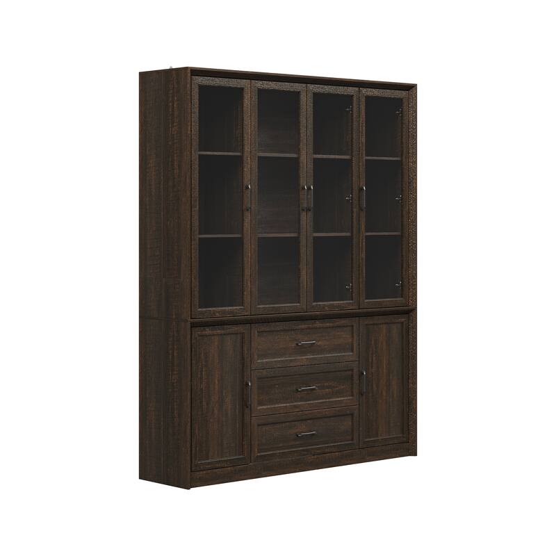 61.8" W Kitchen Pantry Cabinet, Freestanding Cupboard with Glass Doors