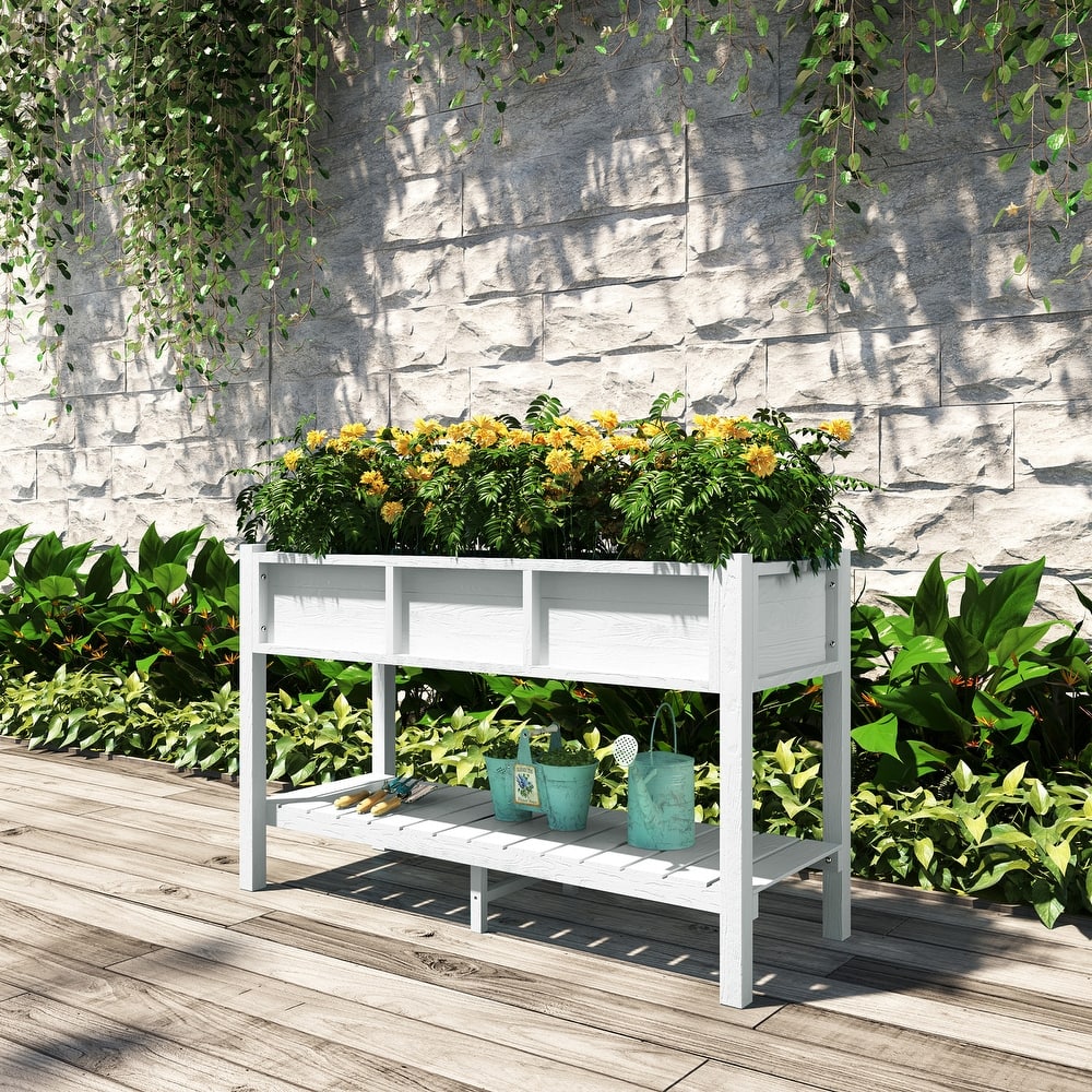 Rectangular Double-Deck Garden Planter Box Raised Garden Bed for Outdoor