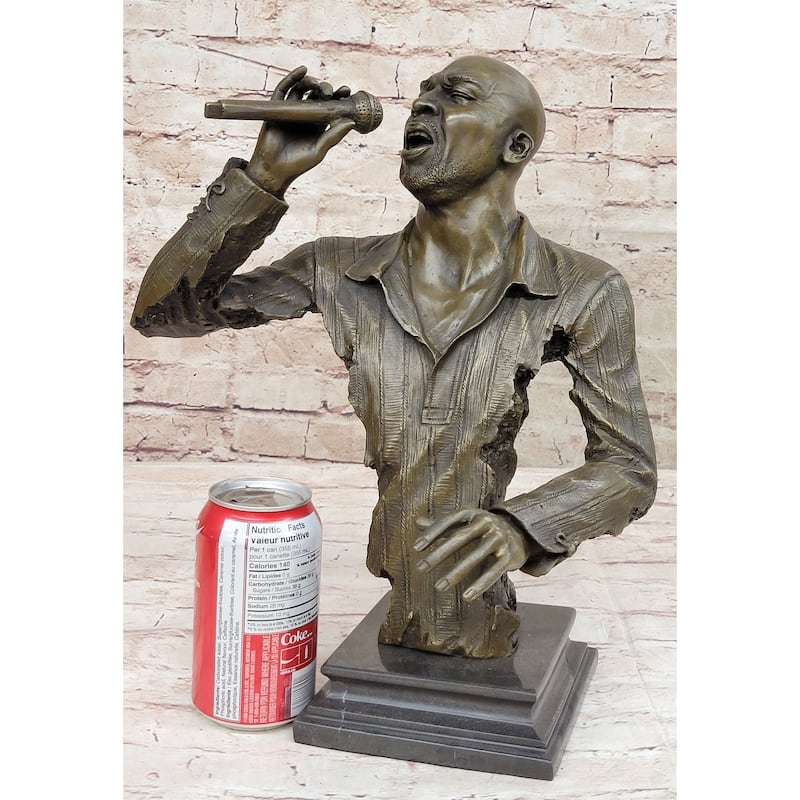 African American Black Singer Bronze Metal Bust Statue Sculpture On Marble Base