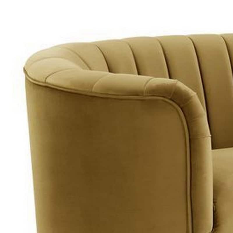 Chair with Vertical Channel Tufting and Curved Design, Yellow