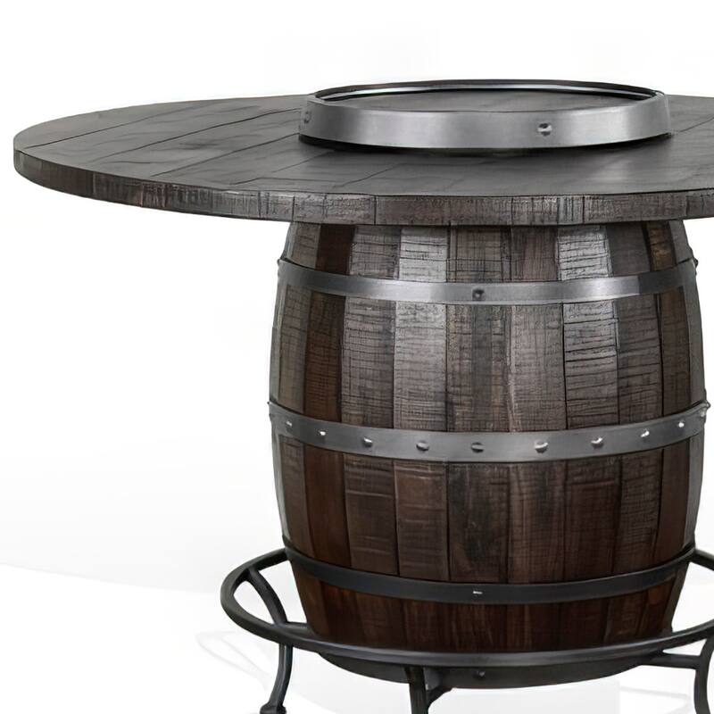 Flint Counter Height Pub Table, Metal Accent Barrel 54 Inch Dark Brown