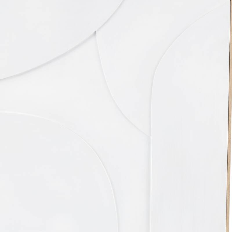 Beige or White Wooden Geometric Framed Wall Art with Abstract Circles and Brown Wooden Frame