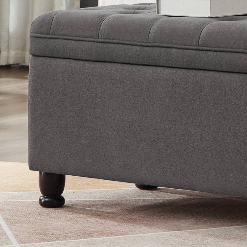 Modern Upholstered Tufted Storage Bench, 45" Wide Bed Bench with Spindle Wooden Legs