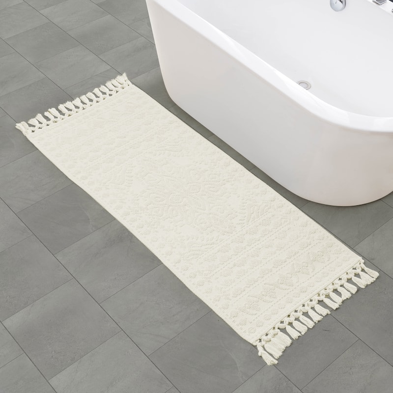 French Connection Nellore Fringe Cotton Bath Rug - Ivory - 24x64