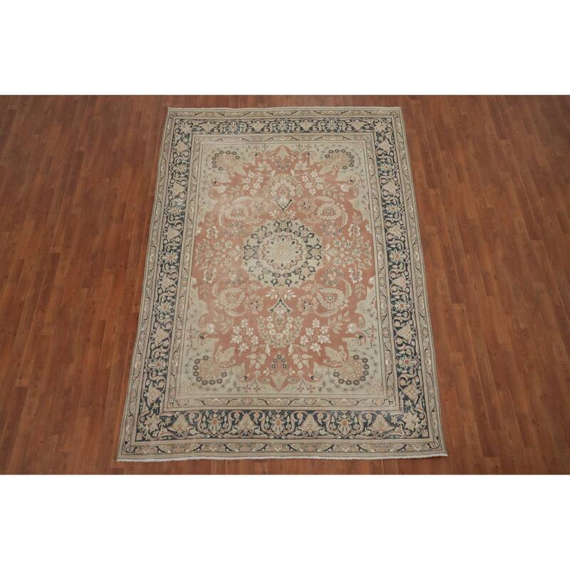 Hand Knotted Oriental 100% Wool Carpet Traditional Floral Oranges & Rust Kerman Area Rug - 9' 6'' X 6' 6''
