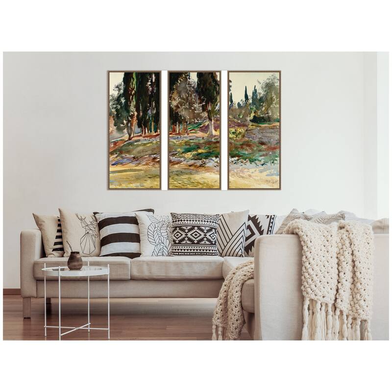 Kate and Laurel Cypress Trees at San Vigilio Lake Garda John Singer Sargent 3 Piece Framed Canvas Art Set by Nostalgia Prints