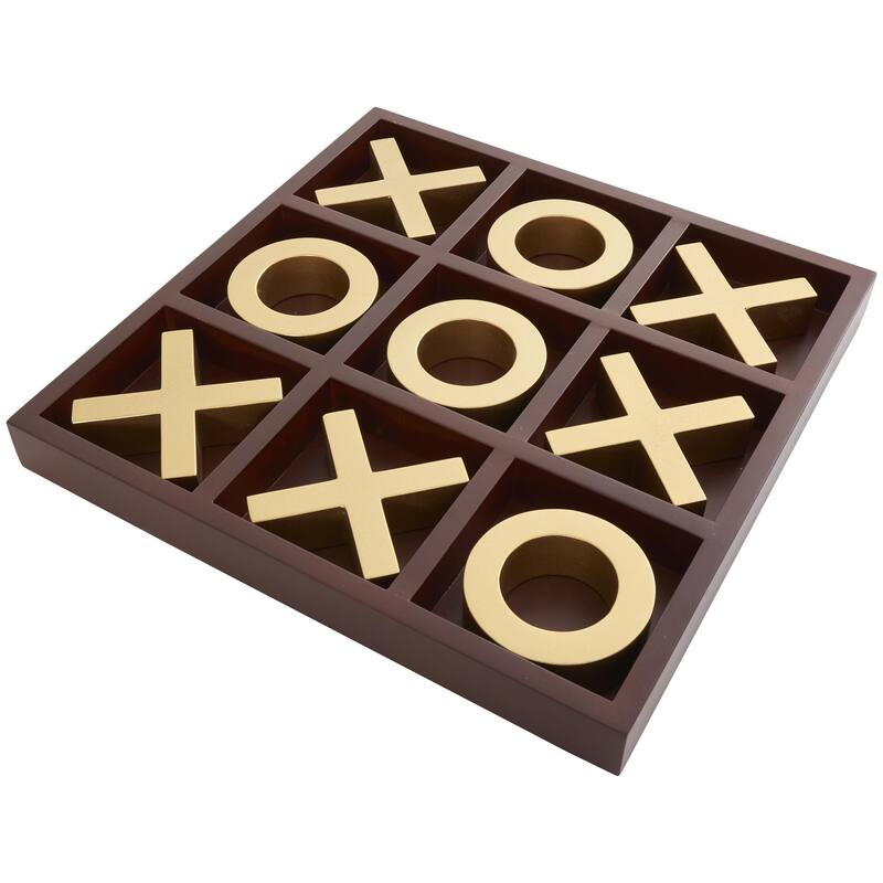 Wooden Tic Tac Toe Game Set with Gold X and O Pieces - Brown - Roche River Decor