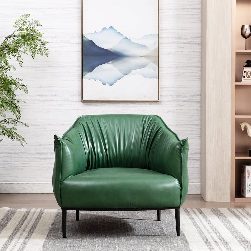 KINWELL 33" Wide Faux Vegan Leather Upholstery Barrel Chair - Grass Green