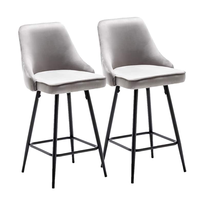 Zainab Premium Velvet Upholstered Contemporary Dining Bar Stools (Set of 2 ) - Light Grey