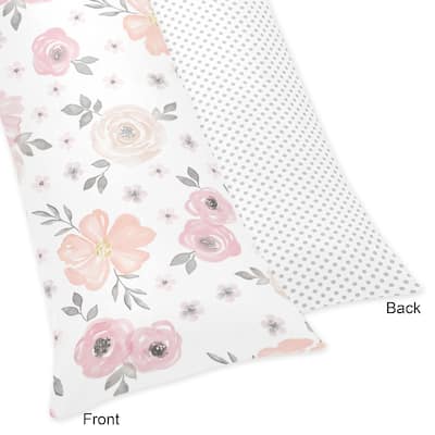 Sweet Jojo Designs Blush Pink, Grey and White Watercolor Floral Collection Body Pillow Case (Pillow Not Included)