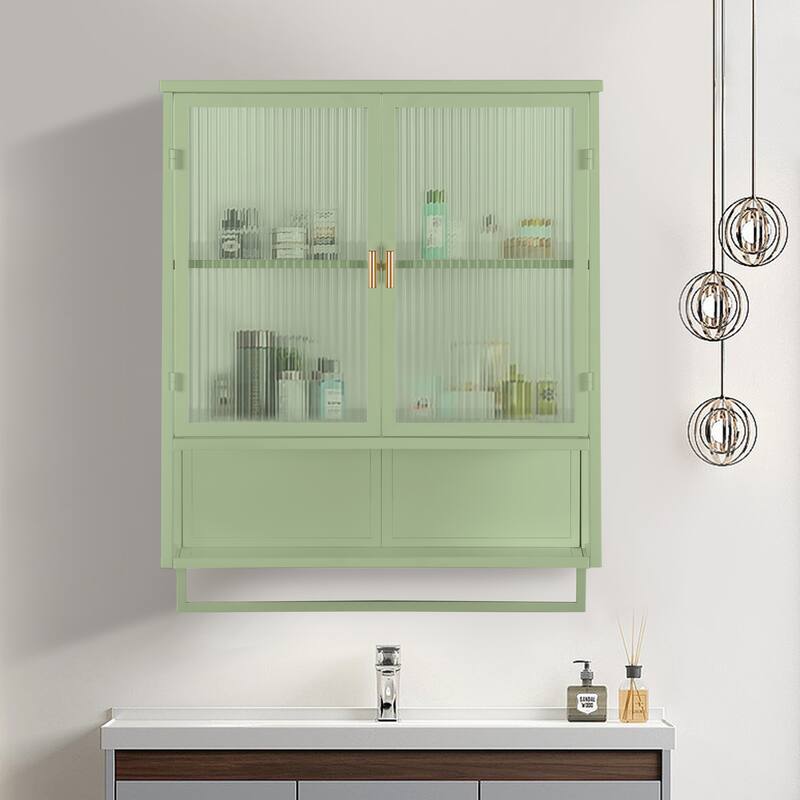 23.62"Glass Doors Wall Cabinet with 2-tier Enclosed Storage - Green