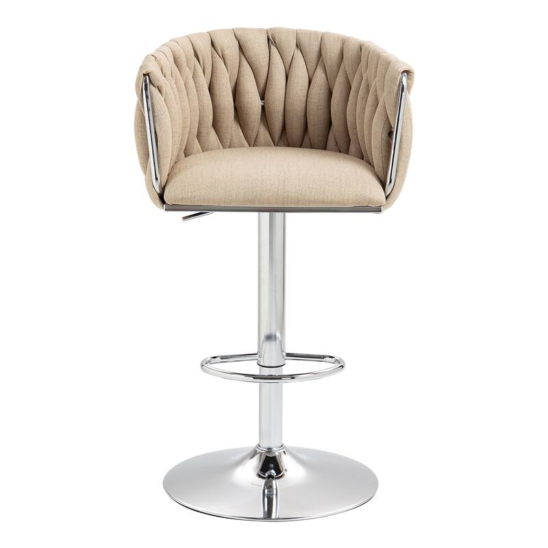 Fabric Cover Swivel Bar Stools Set of 2, Counter Height Chair with Back and Footrest, Dining Room Chair with Metal Frame