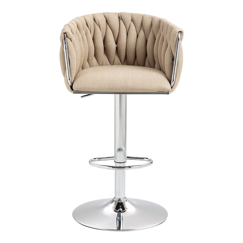Swivel Bar Stools Set of 2 Adjustable Woven Back Footrest Silver Chrome