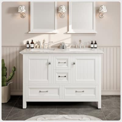 Eviva Britney 48"W x 22"D White Double Sink Vanity with White Carrara Quartz Vanity Top and Rectangular Undermount Sinks - 48