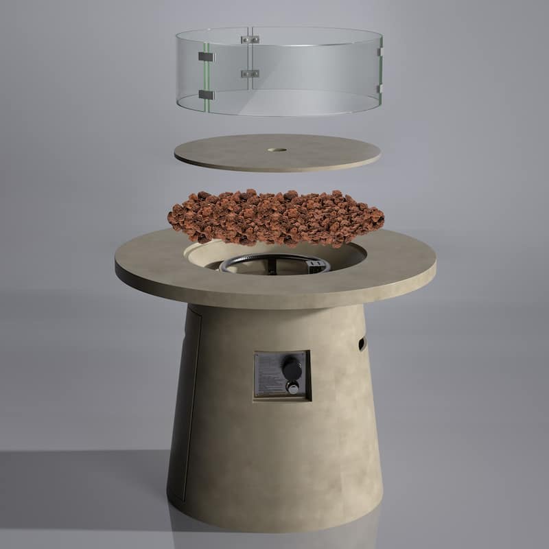 VENTOPYR Patio Camping Bonfire Propane Fire Pit Coffee Table with Wind Guard & Waterproof Cover