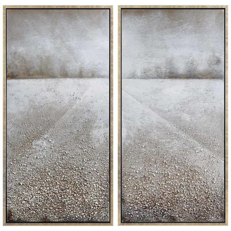 Pebble Road Textured Metallic Hand Painted Canvas Wall Art Set of 2