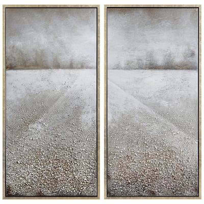 Pebble Road Textured Metallic Hand Painted Canvas Wall Art Set of 2