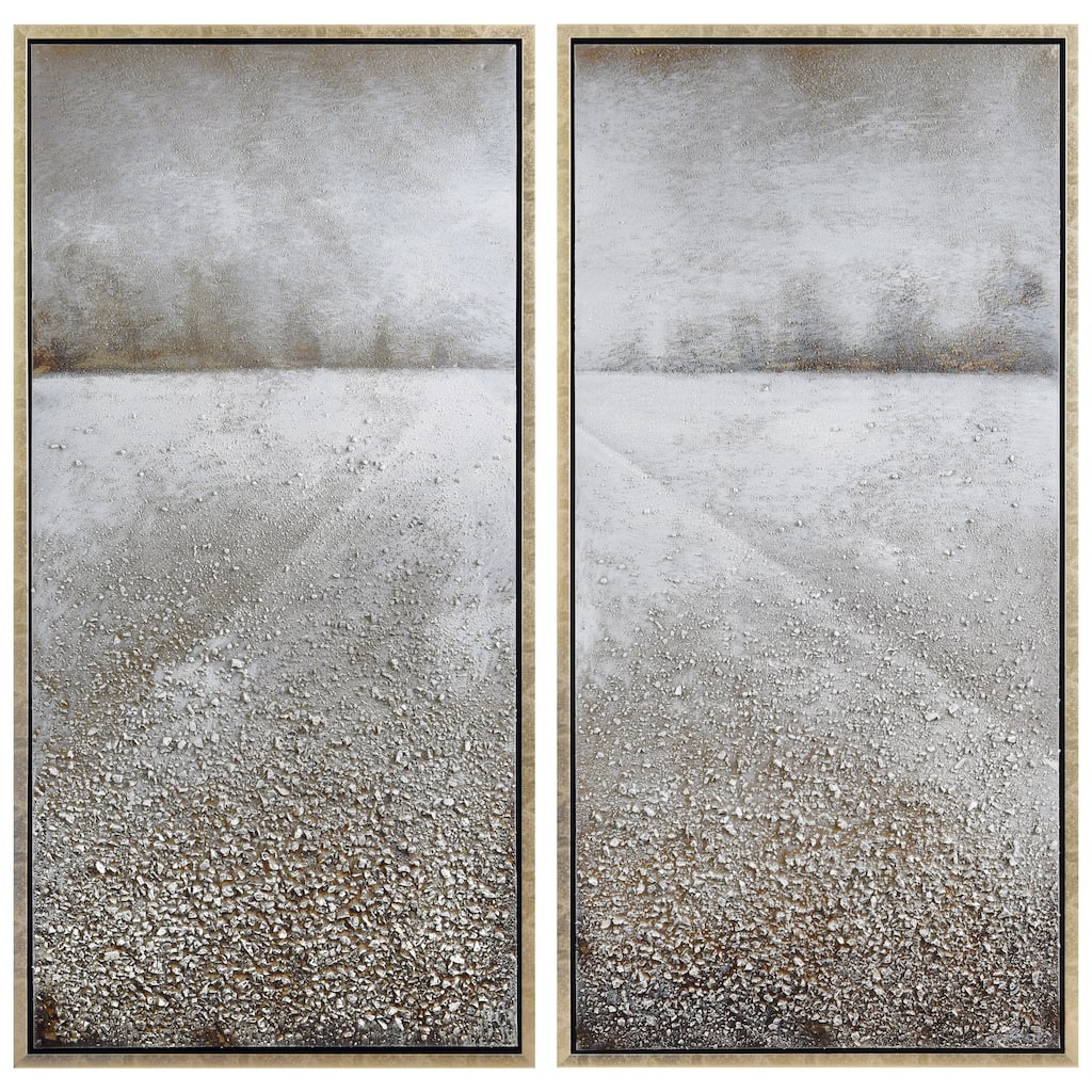 Pebble Road Textured Metallic Hand Painted Canvas Wall Art Set of 2