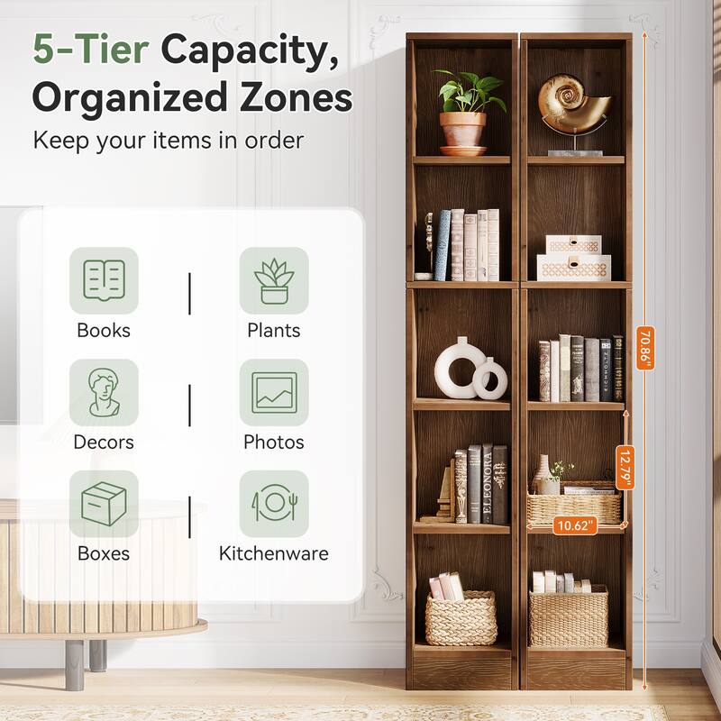 5-tier Narrow Corner Bookcase For Home Office, Bedroom, Small Spaces